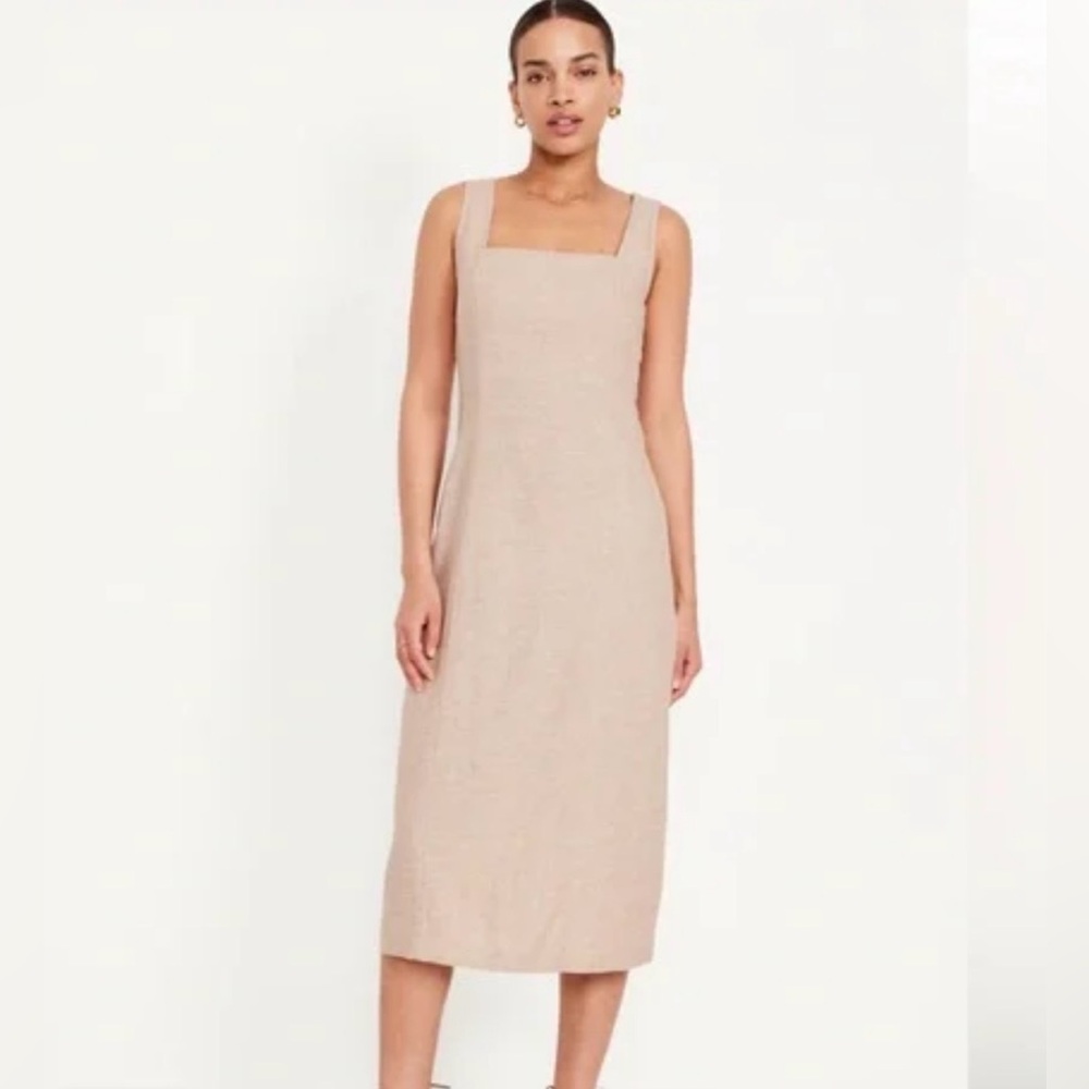 Old‎ Navy Size Medium Sleeveless Linen-Blend Midi Dress Flax Linen Square Neck - Picture 15 of 16